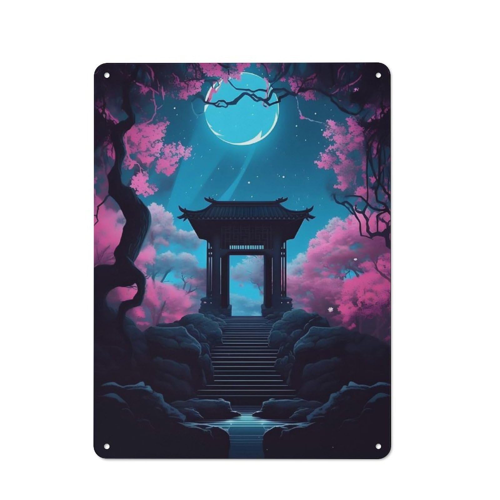 Junmoney Japan Gate Night Metal Tin Sign, Clear Colour Print, For Garage, Shed, Workshop Or Hobby Room, 40X30cm