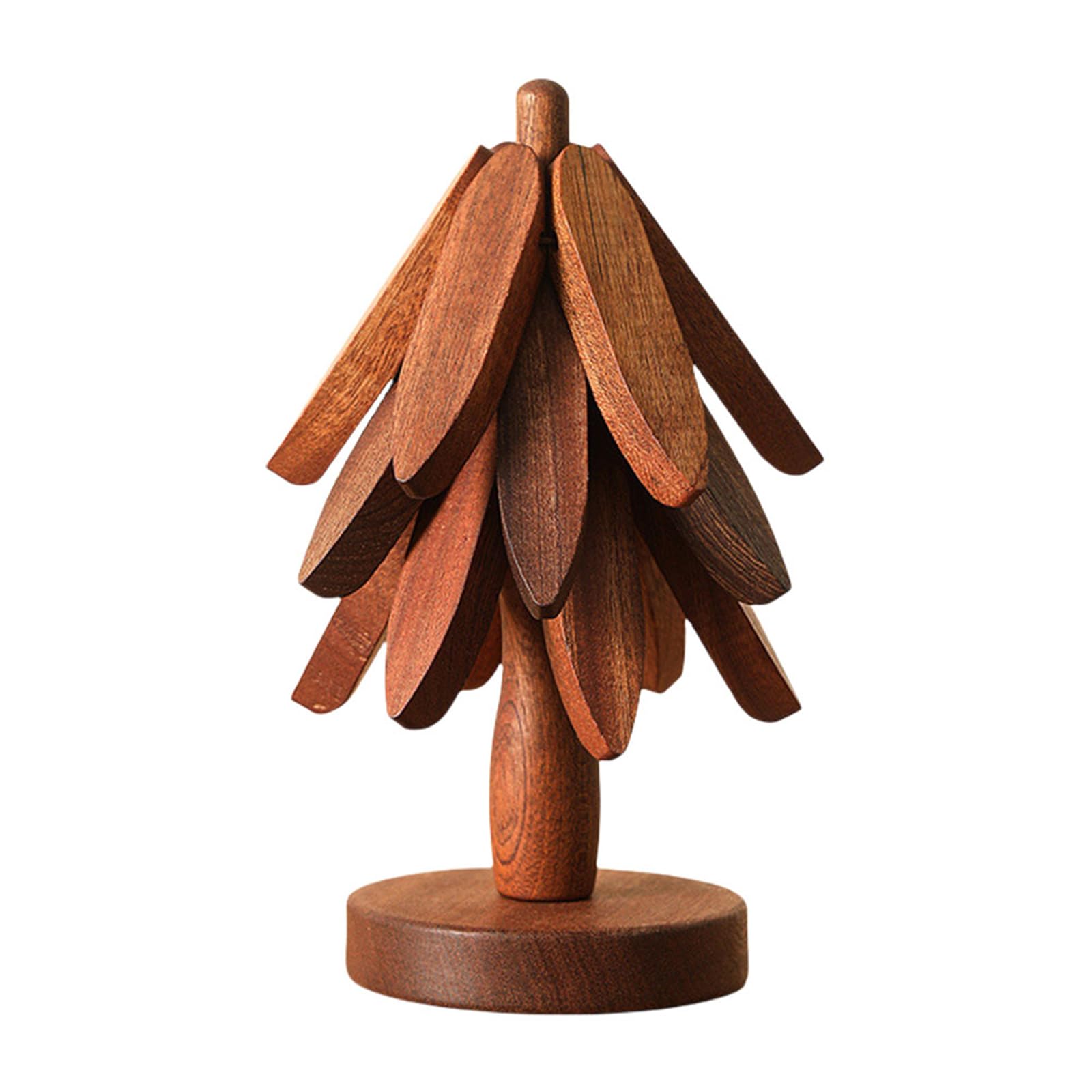 Usper Walnut-3Pcs Christmas Tree Wooden Trivet Set, Natural Beech Wood Trivets+Stand, Heat Resistant Non-Slip Trivets For Hot Dishes, Pans & Teapots, Kitchen Counter Decor Dining Table Protector (Walnut-3Pcs)