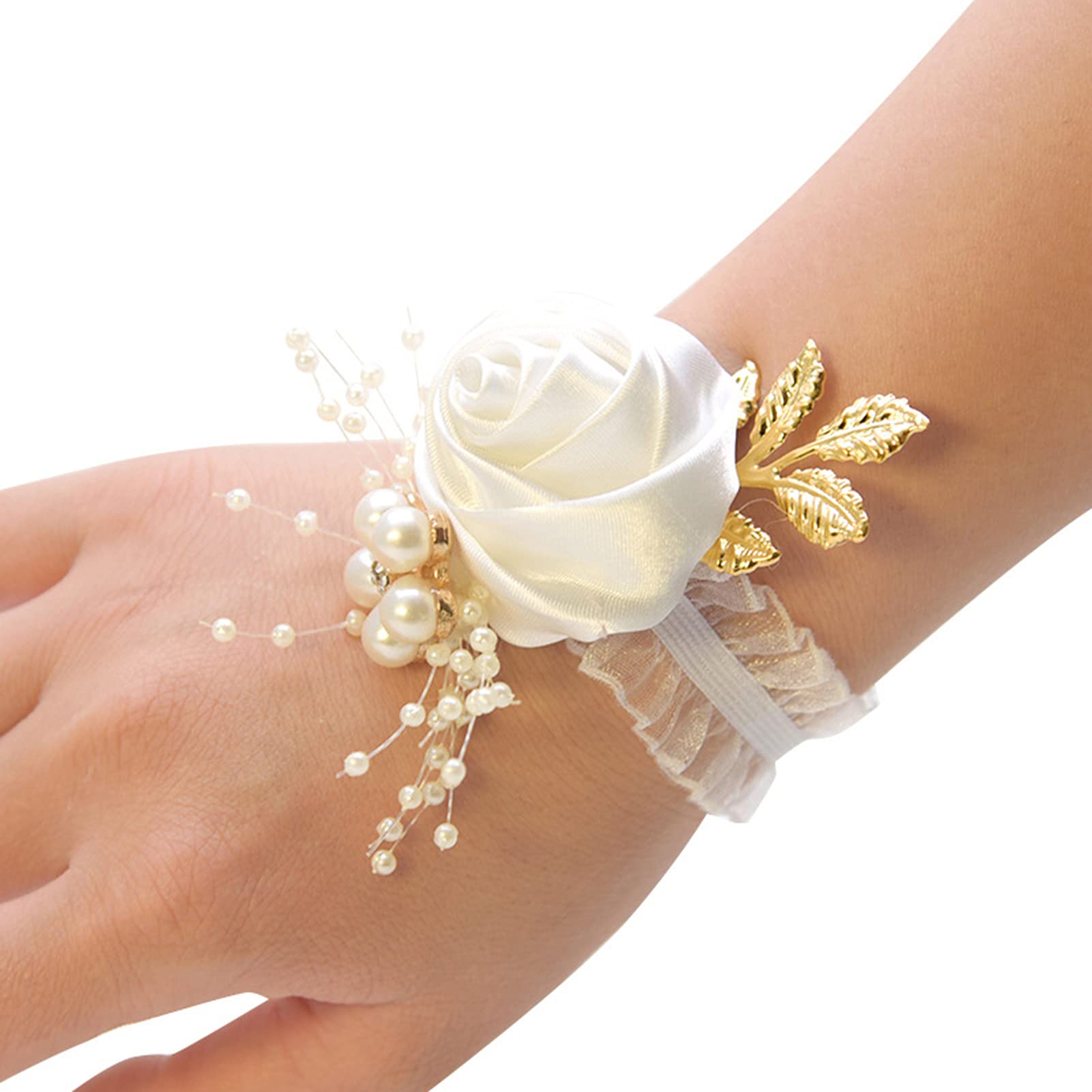 VALINK Wrist Corsage Bands, Bride Corsage Artificial Wedding Flower Lace Leaves Decoration Bridesmaid Wrist Flower for Wedding, Christmas, Cosplay Costume, Prom