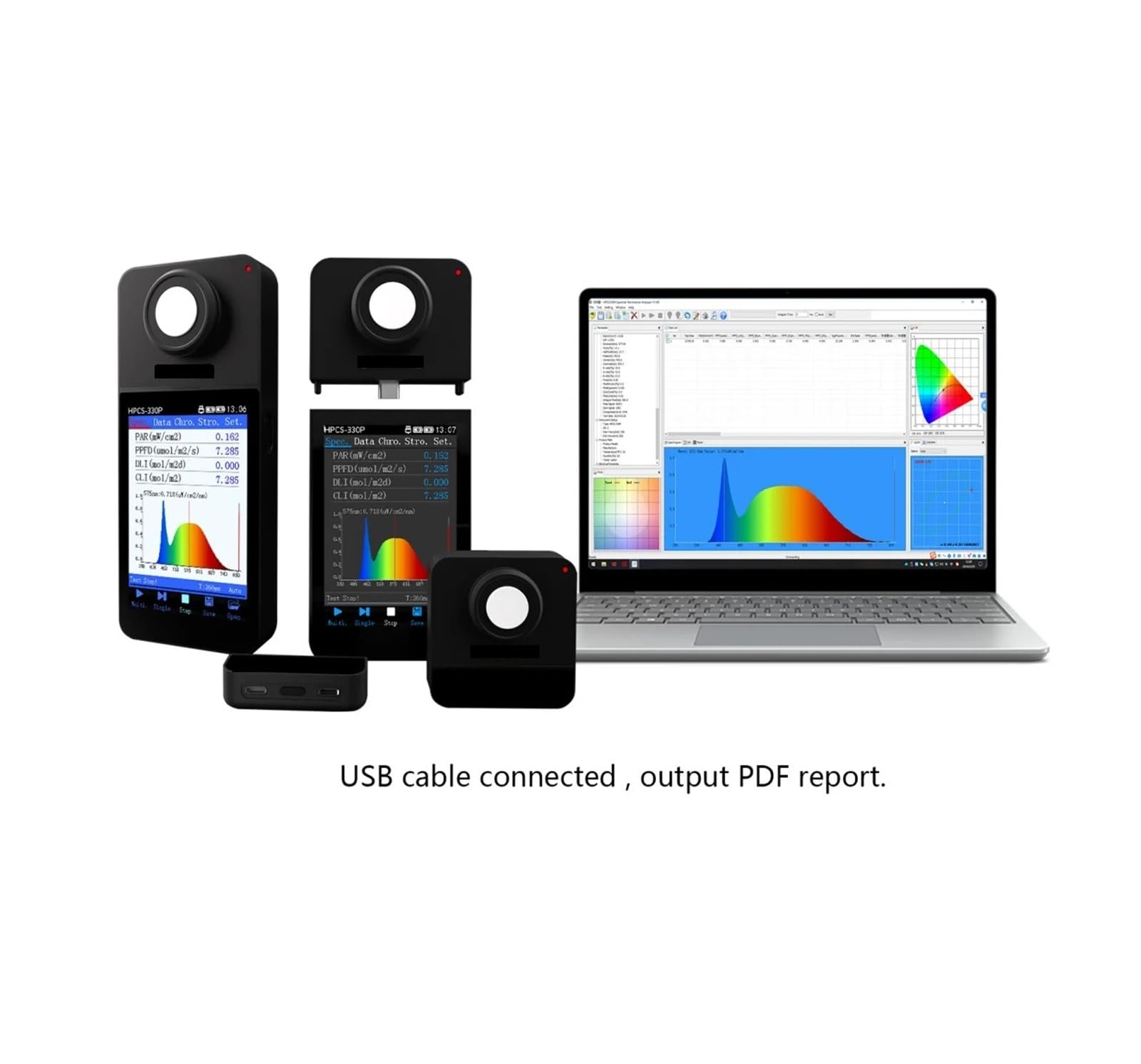 HPCS330P Handspektrometer PAR PPFD-Messgerät 350-800 nm | Unterstützt PC-Software-Touchscreen zur Umgebungsüberwachung