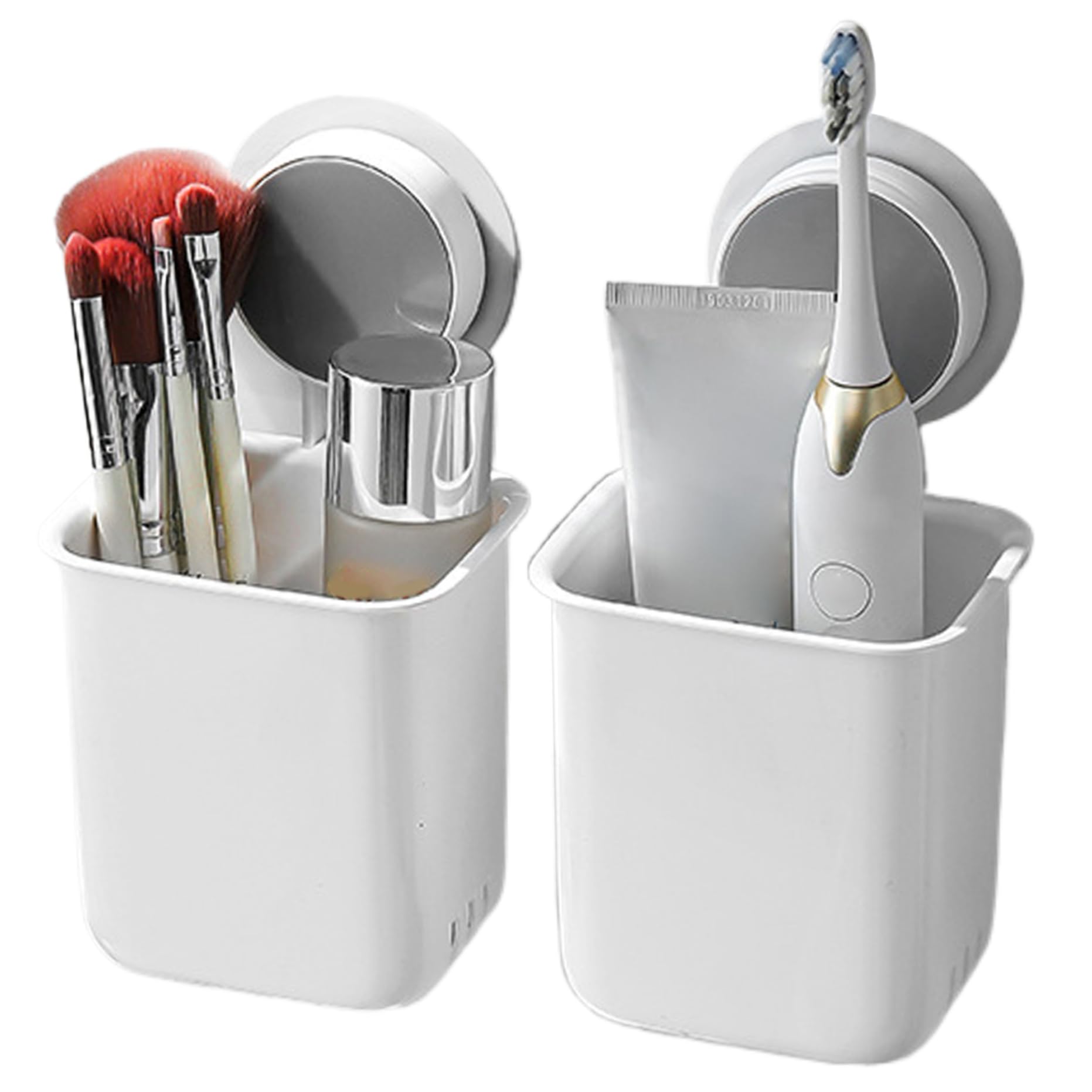 Vervevum Toothbrush Holders Wall Mounted 2Pcs 4x3x4 Toothpaste Holder with Drain Ventilated Punch-Free Heavy Duty Waterproof Plastic Toothbrush and Toothpaste Holder, Holders Wall Mounted