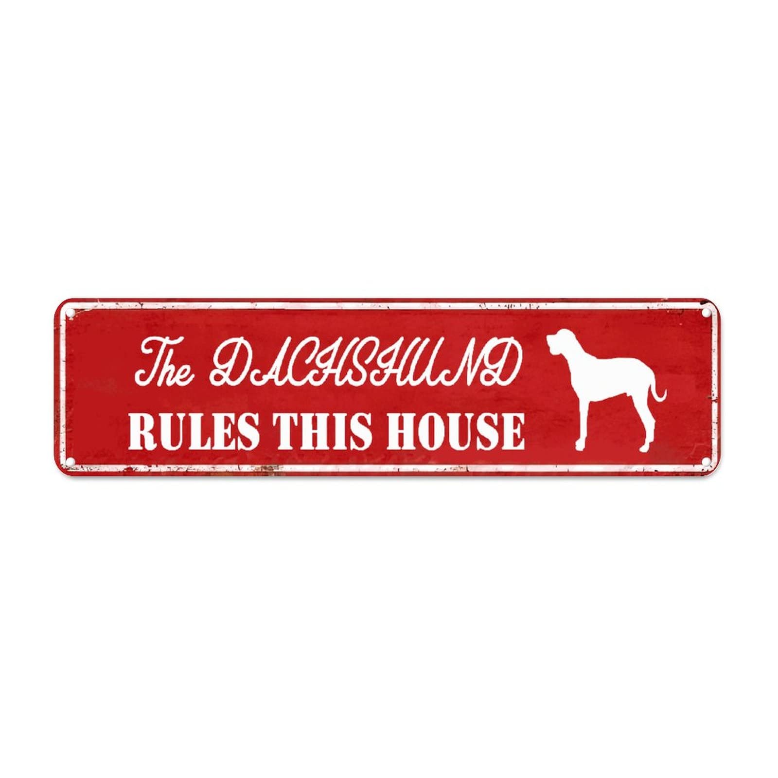 The Dachshund Rules This House Vintage Signs Retro Tin Sign Funny Aluminum Metal Sign for Home Kitchen Garden Yard Wall Waterproof Decor 4x16 Inch