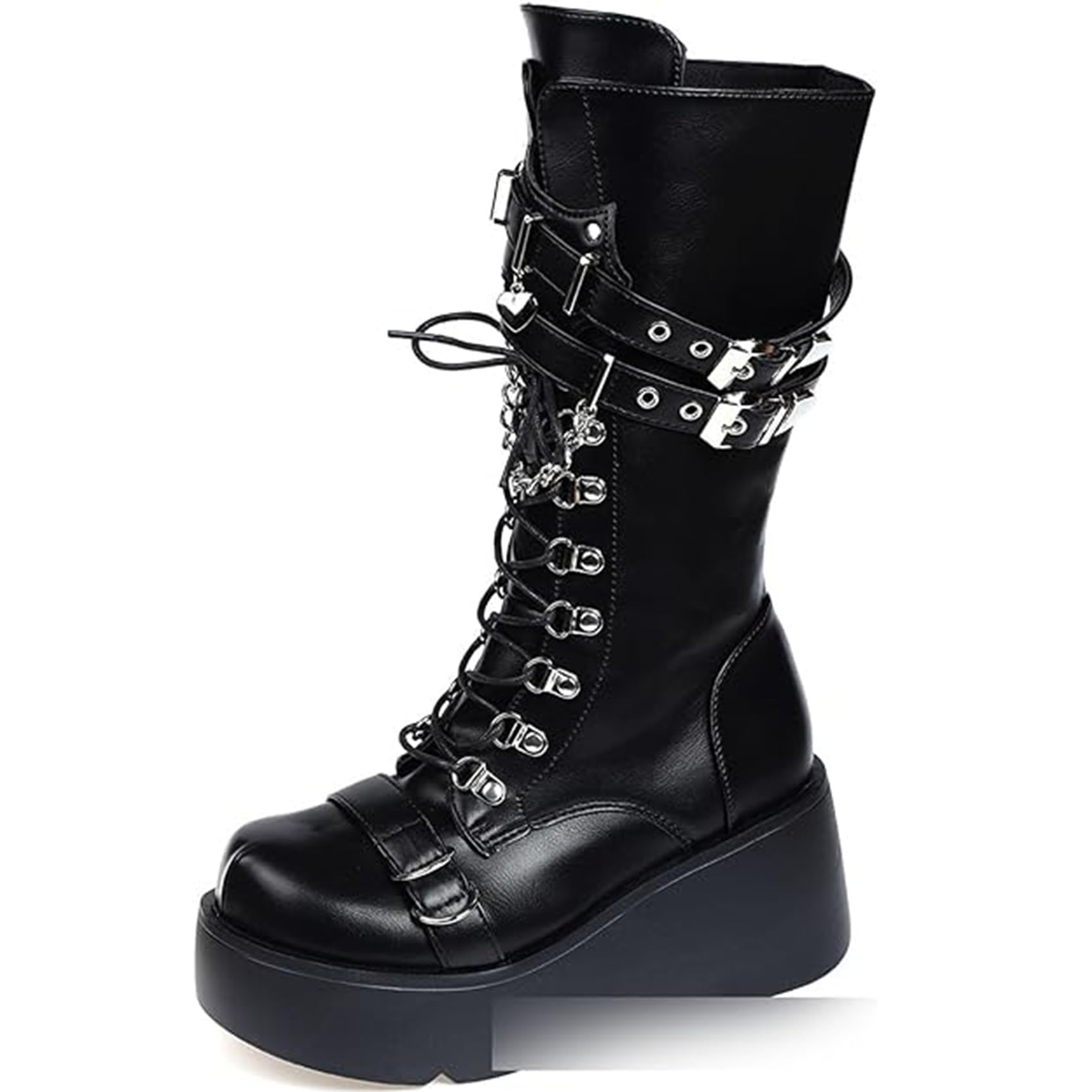 EXECAB Stivaletti da Combattimento Stringati da Donna con Plateau Goth Punk Stivaletti da Combattimento con Zeppa Laterale e Cerniera