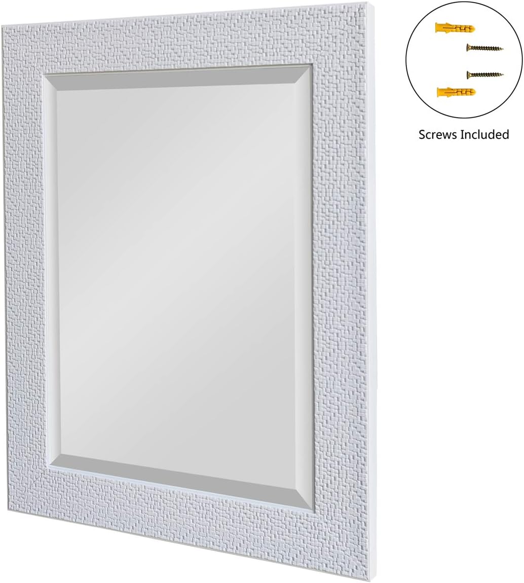 oruii White Wall Mirror, 22x28 inch Rectangular Bathroom Mirror, White Framed Wall Mounted Mirror for Living Room, Vanity Room, Entryway, Hallway.