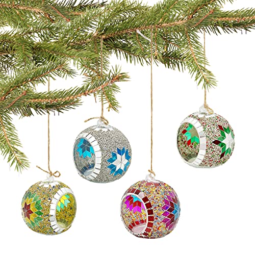 Shmilmh Hanging Candle Holders Set Of 4, Mosaic Glass Tealight Holder, Snowflake Hanging Globe With String For Wedding Birthday Party Christmas Tree Ornament Decor #TOP7