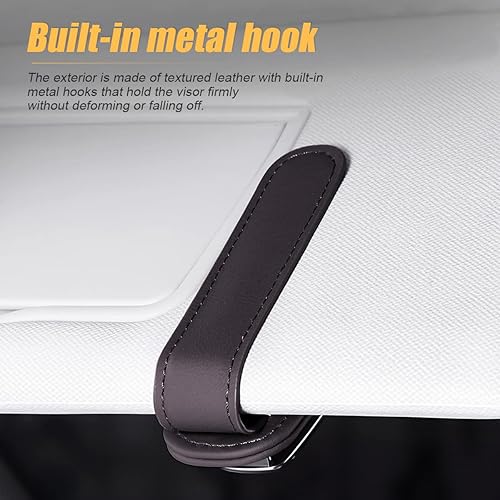 Miniatura 3 de Soportes de lentes de sol para visera solar de automóvil, lentes de cuero y clip para tarjeta de boletos, soporte magnético para colgar lentes para