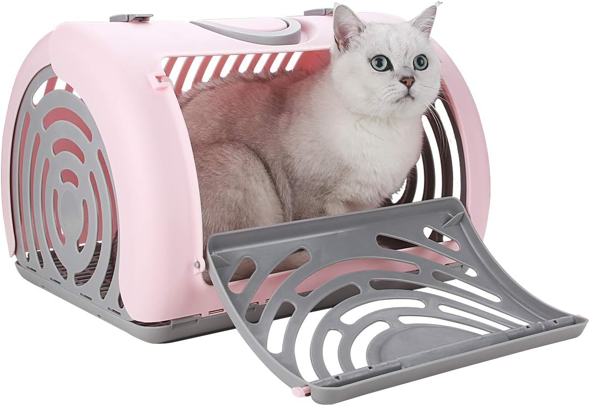 Butizone Foldable Travel Cat Carrier, Extra Large Side Opening Door Plastic Collapsible Pet Carrier, Safe and Comfortable for Cats and…