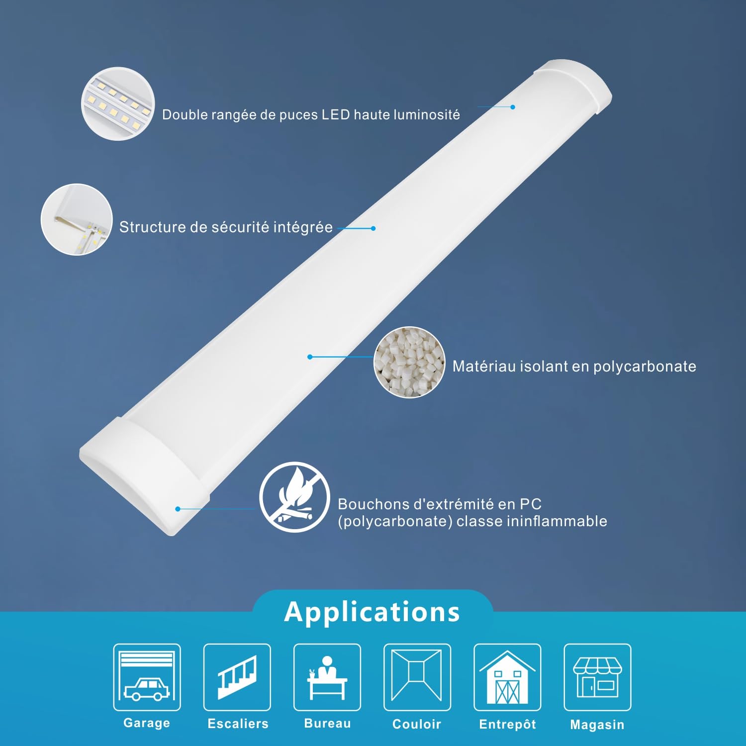 BrightFly Lot de 2 Neon Led 120cm, Réglette LED 32W 3650LM Blanc Froid 6500K, Néon IP40 pour Garage, Atelier et Cuisine, Tube Lumineux Puissant Sans Scintillement, Éclairage Plafonnier Durable