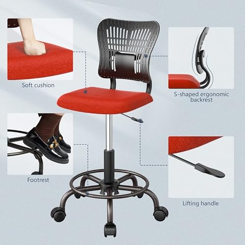 Palone Bar Stools Adjustable Barstools Modern Design Counter Height Bar Stools With Backrest 360°Swivel Stools For Kitchen Counter With 5 Rollers Set Of 2 Red #TOP4