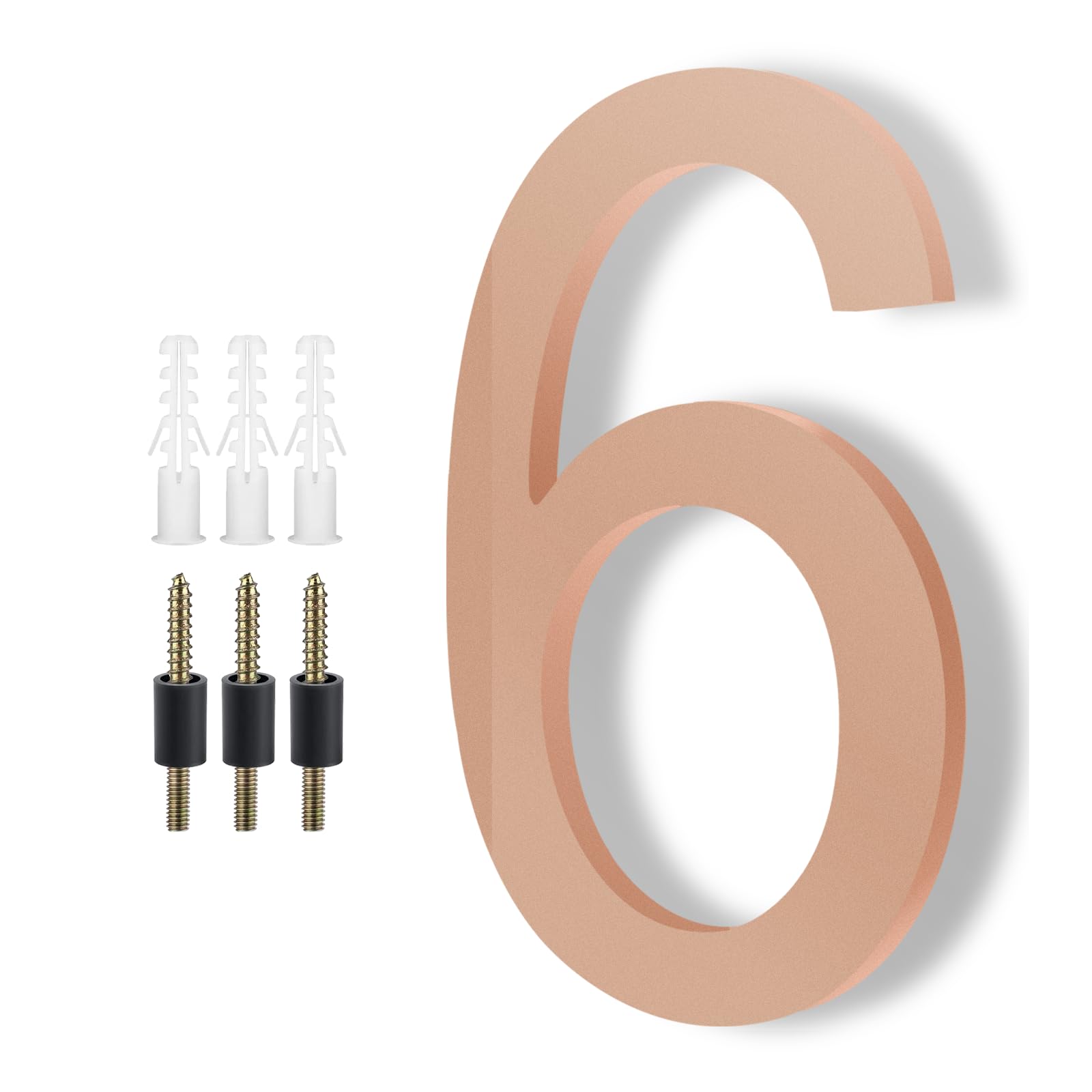 Modern House Numbers for Outside - DEWEL Floating Large 8 Inch Brass Address Numbers for House, Door, Farmhouse, Street - Both Floating &amp; Flush Styles - House Number 6
