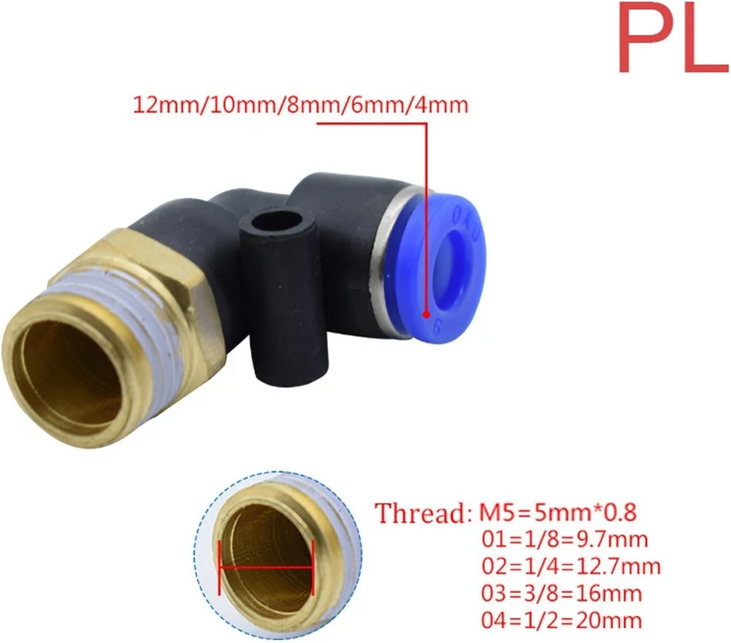 Pneumatic PC PCF PL PLF Pneumatic connector 4mm-12mm fitting thread 1/8" 1/4" 3/8" 1/2" air Thread Female Straight Air Fitting(12-04,PB)