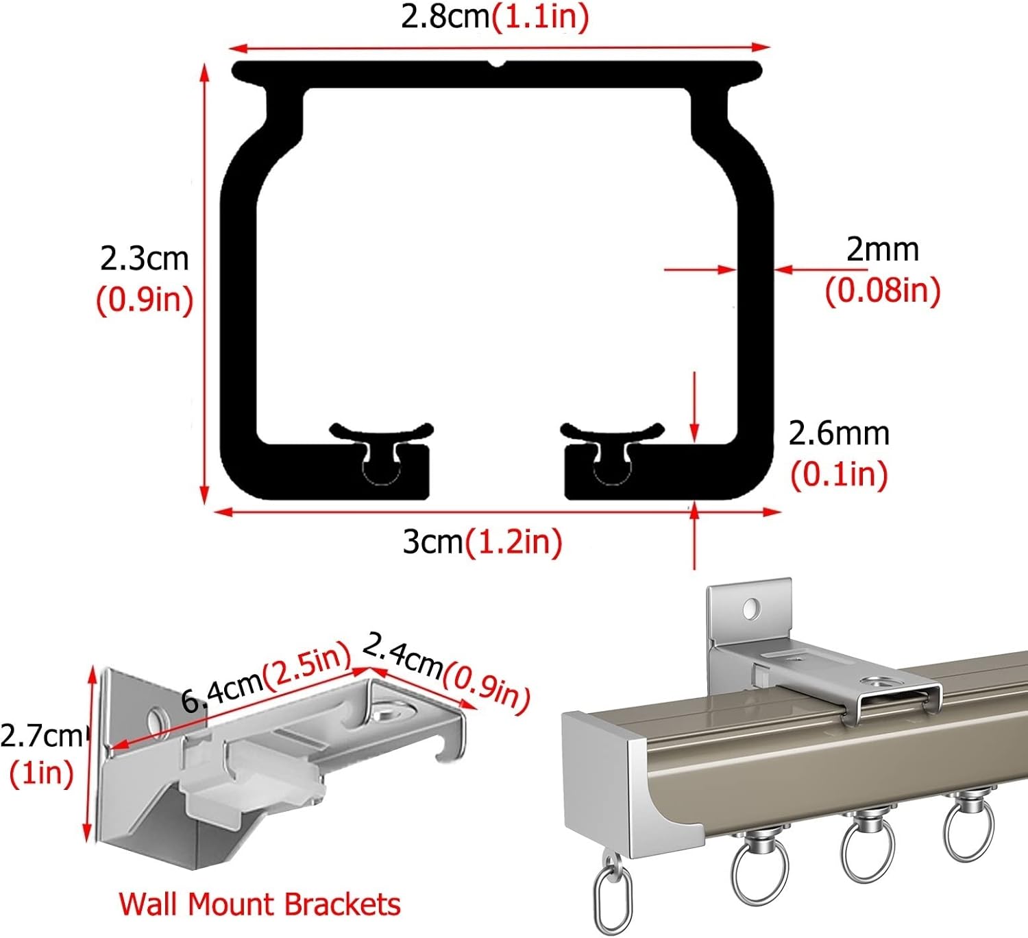 Heavy Duty Aluminum Alloy Curtain Track - Versatile Room Divider Curtain Rod for Home/Office, Wall/Ceiling Mount, Coffee Color, Available in 3 to 49 ft Lengths