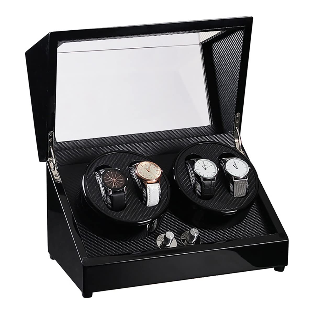 MYUYEE Watch Winder For 4 Automatic Watches With Quiet Motors Piano Paint Wristwatch Display Box Flexible Watch Pillows Luxury Fiber Leather Storage Case (Black Piano Lacquer)