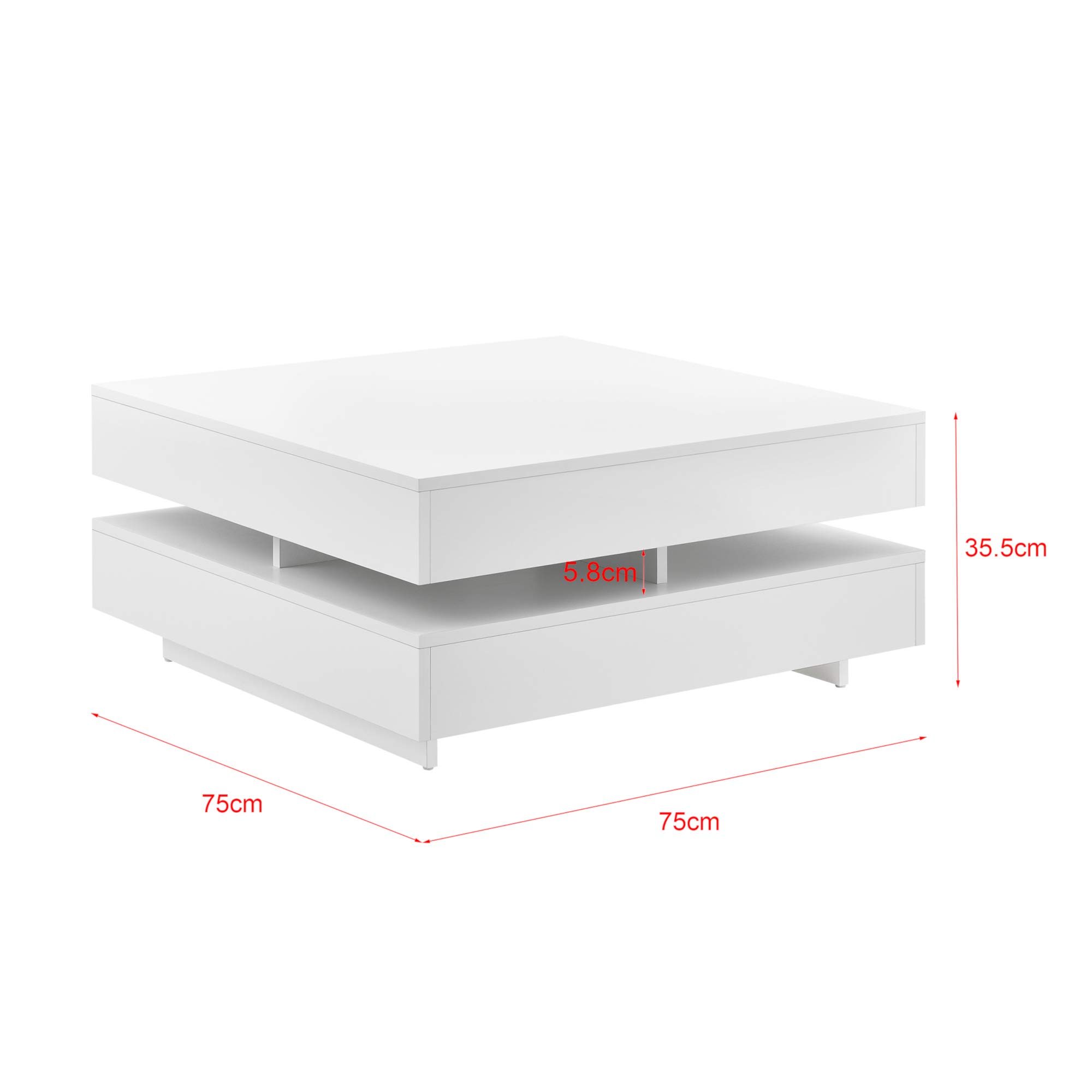 [en.casa] Tavolino Basso da Caffè con Piano Quadrato e 4 Scomparti Aperti Tavolo Laterale da Divano 75x75x36 cm con Piano Porta Riviste Oggetti per Soggiorno - Bianco Lucido