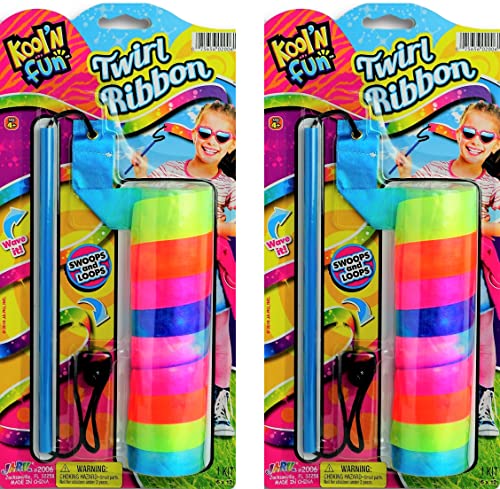 JA-RU Rainbow Ribbon Wands for Kids (2 Pack) Adjustable Length Twirling Ribbons for Kids Ages 4 & Up | Gymnastics Party Decorations, Girls Party Favors & Stocking Stuffers. 2006-2s