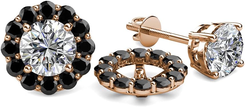 Black Diamond Halo Jacket for Stud Earrings 0.76 ctw 14K Rose Gold