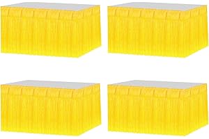 MECCANIXITY 4 Pack 29x108 Inch Yellow Metallic Foil Fringe Table Skirts for Rectangle Tables