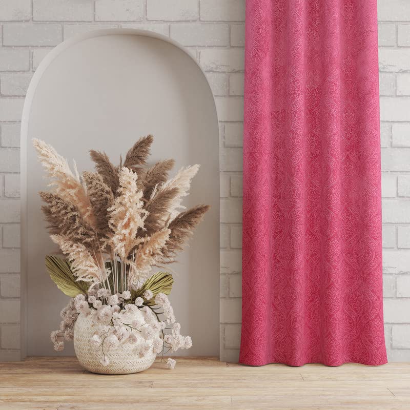 Image of Suede Velvet Embossed Room Darkening Door Curtain for Living Room, Bedroom, Hallway, 8 feet Long, Pink, Set of 1