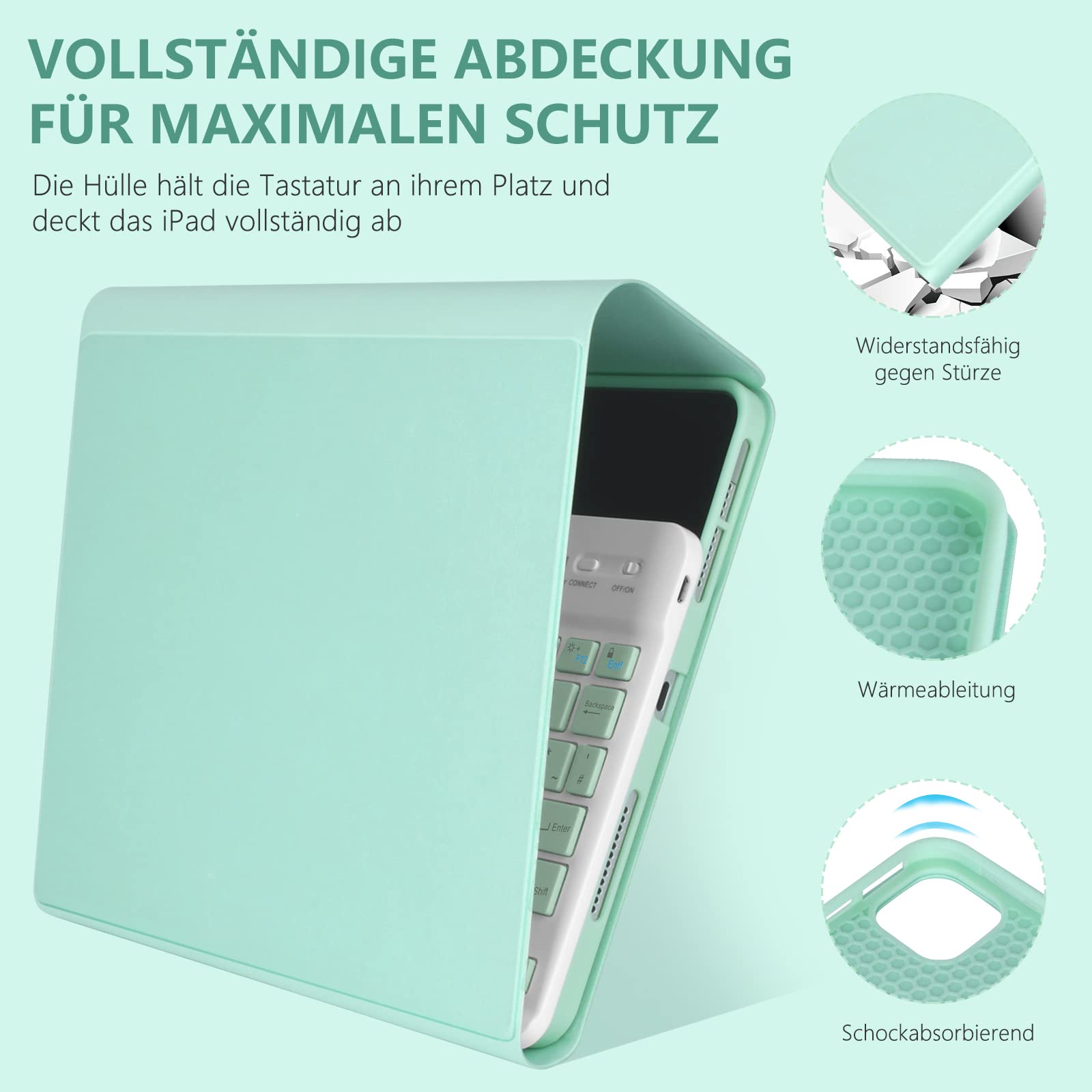 KVTVOU Hülle Mit Abnehmbarer Tastatur Für IPad Air 11 Zoll (M3/M2) – Bluetooth, QWERTZ, Dunkelgrün, Mit Stift-Slot