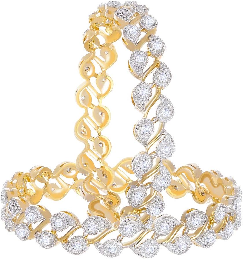 ZENEMELeaf Shaped American Diamond Gold Plated Bangles Jewellery For Women & Girls