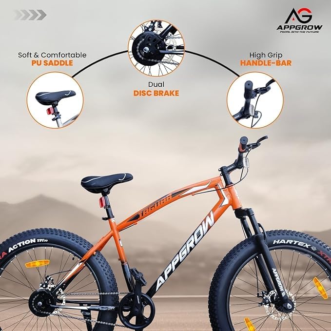 Image of Appgrow Fat tyre Cycle in Jaguar Frame in Extra Fat Tyres of 26 * 400 with Front Suspension Fork with Dual disc Brakes in Single Speed