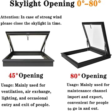 Aluminium Alloy Double Glass Skylight, 400x400mm Roof Window, Manual Ventilation Partition Mounted Skylight, Energy-Efficient Roof Skylights for Natural Light