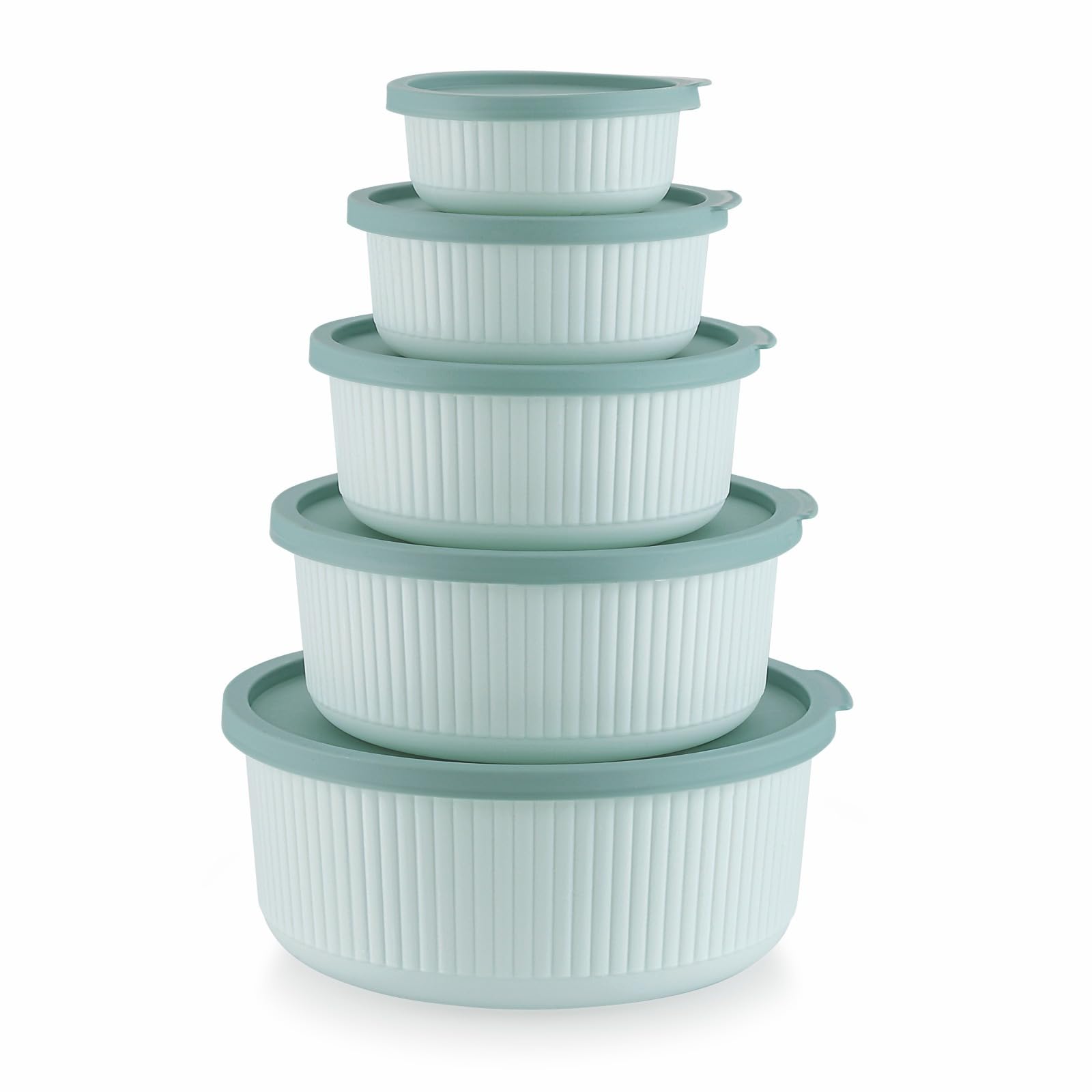 Round Fridge Storage Boxes Set, 5 Piece Plastic Stackable Bowls with Airtight Lids For Kitchen and Freezer Safe Containers - 270ml, 550ml, 1000ml, 1700ml, 2700ml, Mint Green-image-25