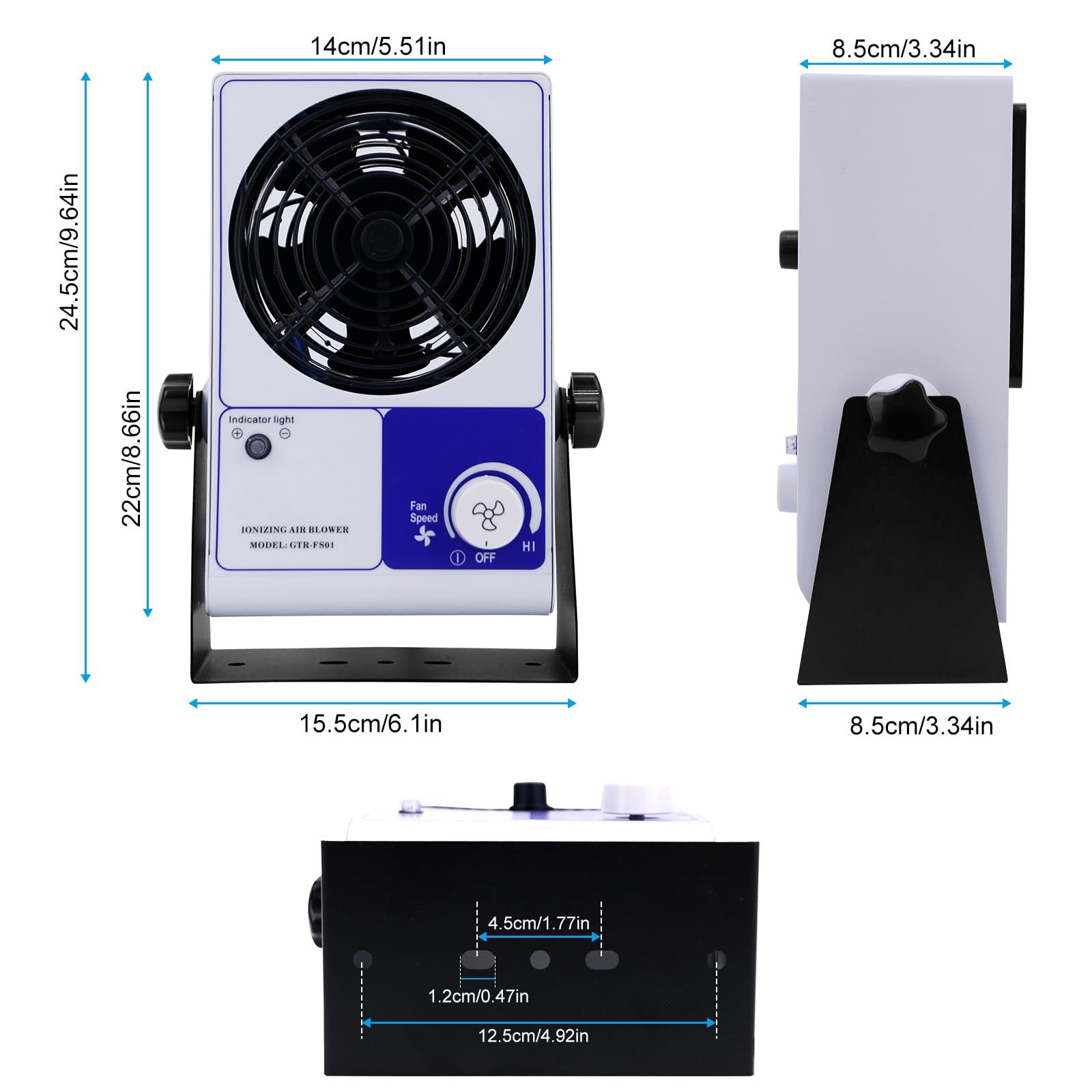 LIROPAU Ionisierendes Luftgebläse, Verstellbarer ESD Antistatisches Luftgebläse mit Statischer Elektrostatischer, 45-110CFM Luftvolumen Einstellbar, ±10V Lonengleichgewicht, Eingebaute Ionennadel