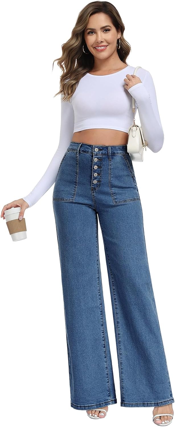 MARIASHA Women's Straight Leg Jeans High Waisted Button Fly Stretch Denim Pants for Women - Image 3