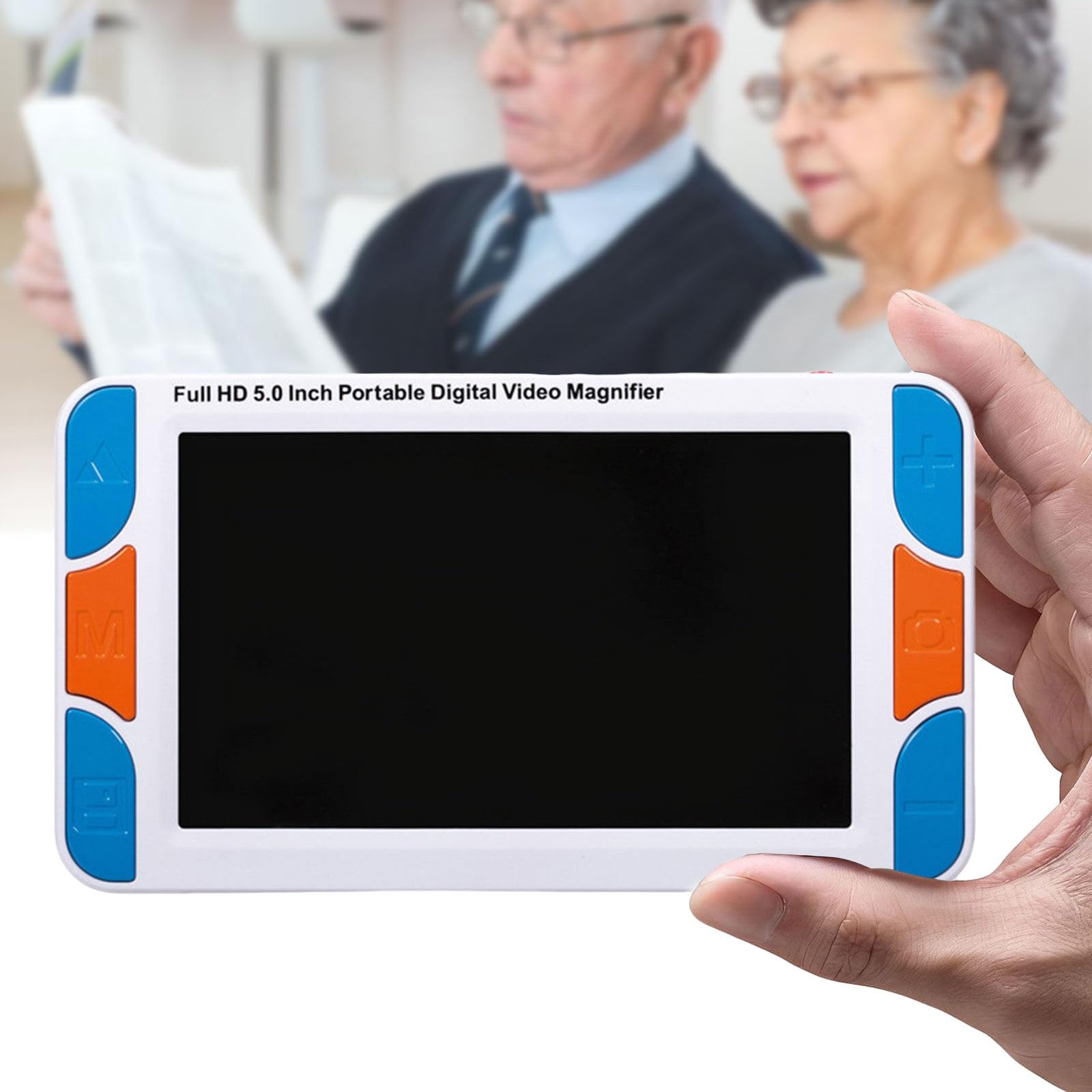 Digitale Lupe, tragbare Digitale 5 Zoll videolupe für sehbehinderte, elektronische lesehilfe mit 3X-48X Zoom und klappbarem Griff, mit dual-kameras für fern- und nahansicht
