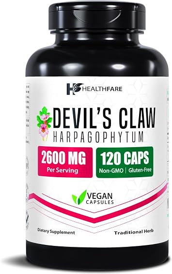 Healthfare Devils Claw Root | 2600mg Herbal Supplement | 120 Vegan Capsules | Concentrated Root Extract for Joint Support | Non-GMO, Gluten-Free | Made in USA