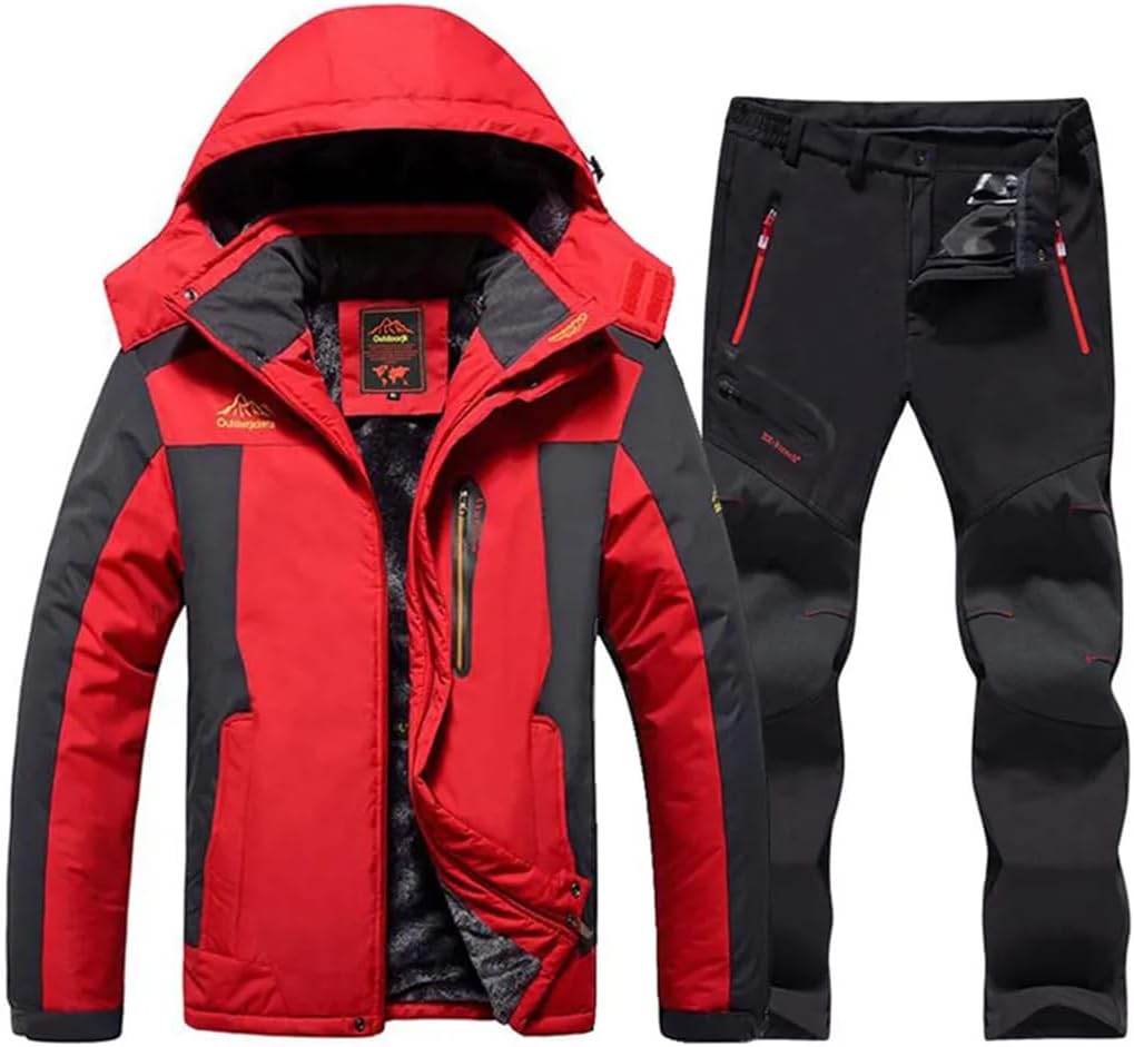 Men's Winter Ski Suit Waterproof Snow Fleece Jacket Pants Windproof Outdoor Mountain Snowboard Wear Set
