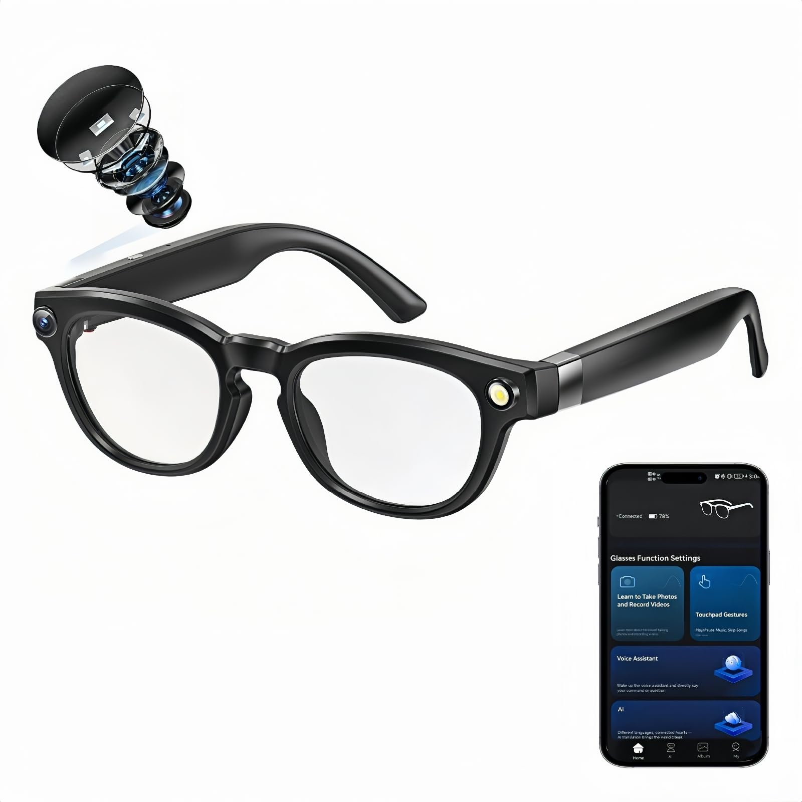 AI Smart Glasses with 4K Camera, Photo/Record Sunglasses for Travel, Sports & Daily Use, Photochromic Lenses, Hands-Free Call Bluetooth Glasses, ChatGPT Voice Assistant, 8-Hours Battery-image-46
