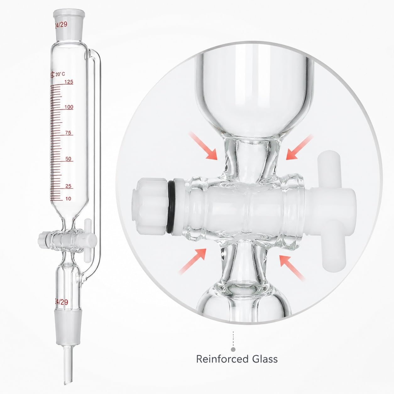 Embudo Goteo Graduado Igualación Presión Válvula PTFE Lab-2000mL 24/29#