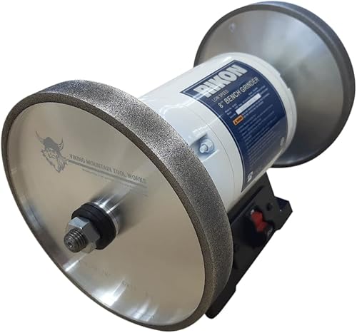 Miniatura 2 de VMTW - Par de ruedas CBN de 8 pulgadas de diámetro de grano 80 y 180 y arandelas de funcionamiento real en un motor Rikon de 8 pulgadas de velocidad