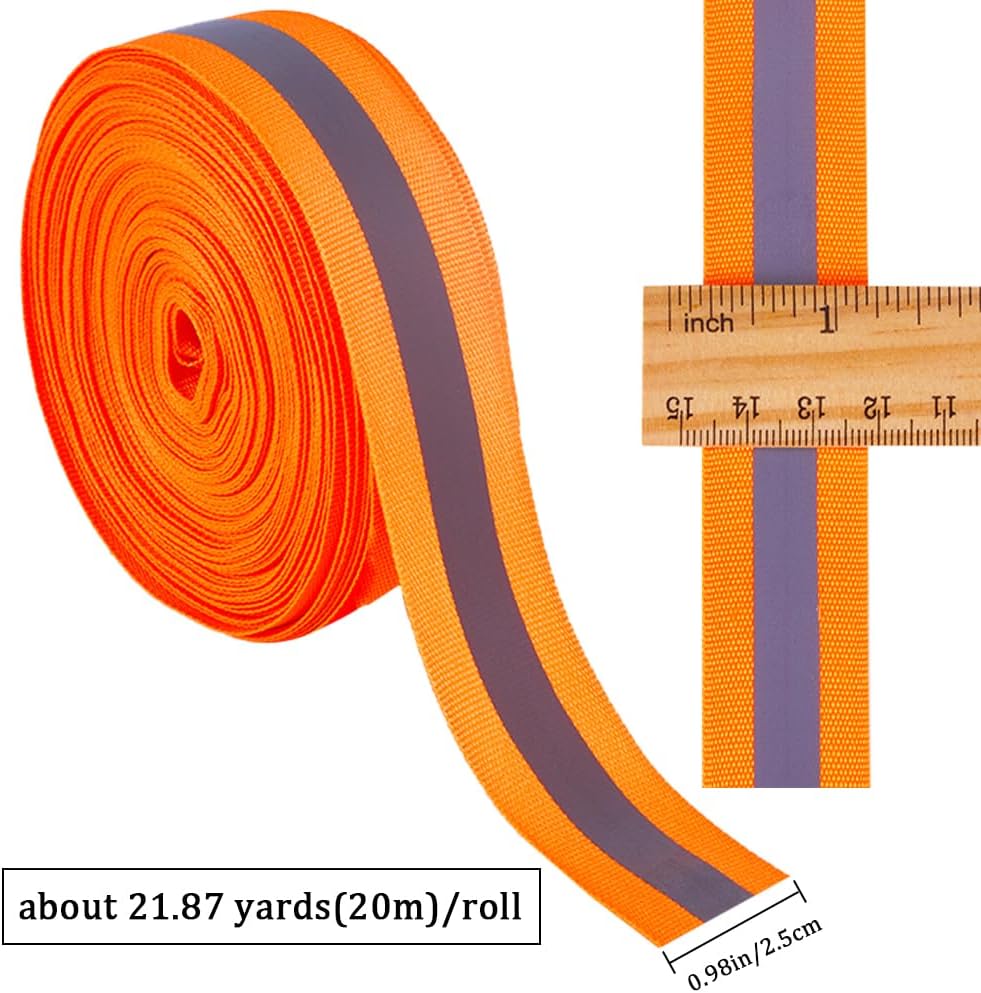GORGECRAFT 21.8 Yards Reflective Bands Orange Winter High Visibility Reflector Fabric Reflective Safety Sew On Tape Webbing Ribbon Trim Strip Bracelets Running Gear Wrist Clothing 2.5cm