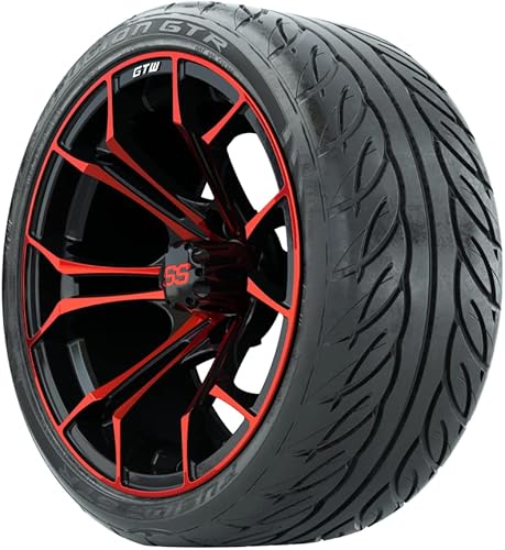 Miniatura 4 de GTW Combo de ruedas y neumáticos para carrito de golf de 15 pulgadas  Ruedas Spyder rojonegro en neumáticos Fusion GTR Street 21540-R15 (22