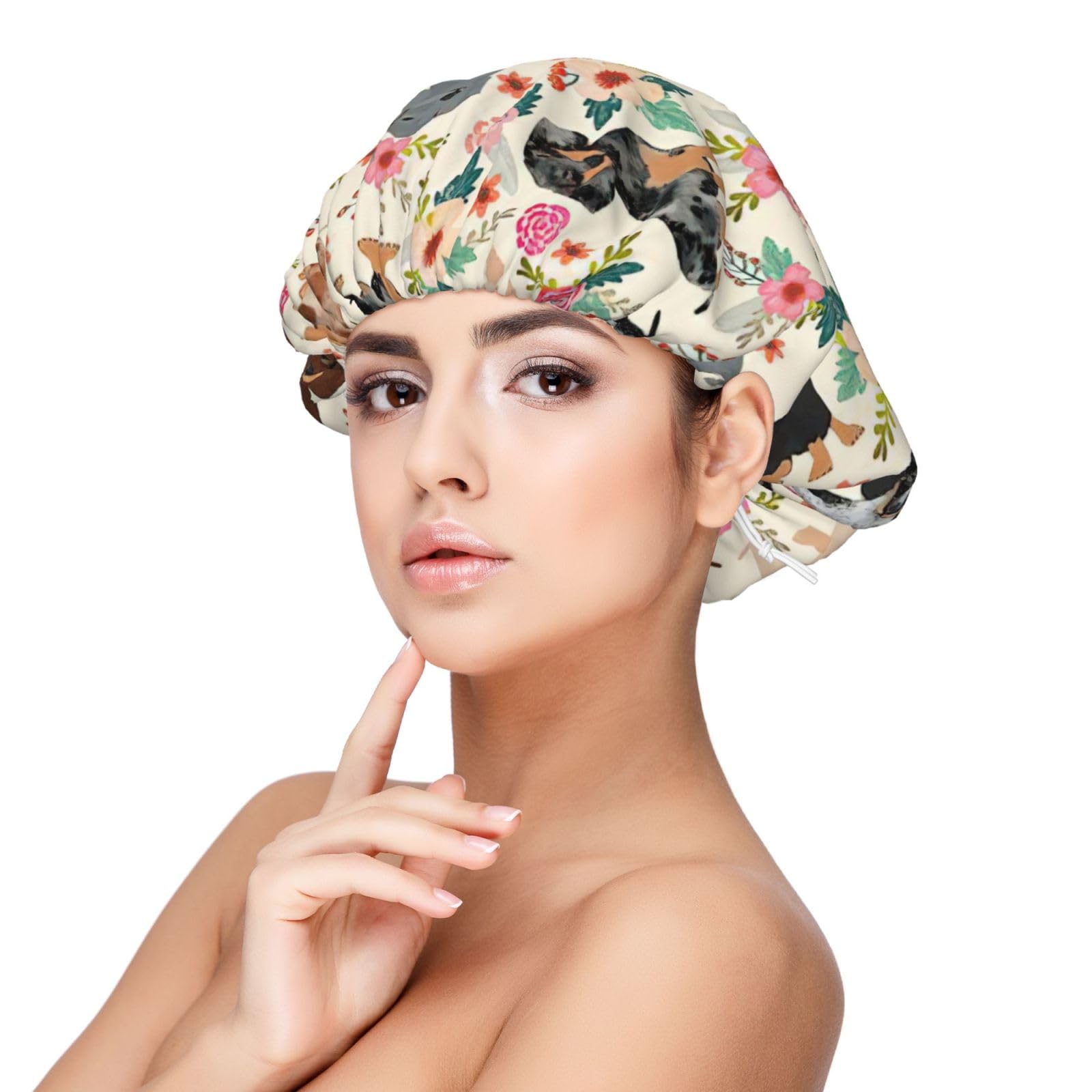 Double Layer Reversible Hair Wrap Satin Sleep Dachshund Floral Cap Bonnet for Braid Curly Hair Satin Bonnet Black