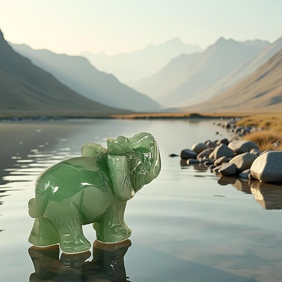 Green Elephant Ornament Handcraft Natural Green Jade Stone Elephant Statue Decor Toys in Hand