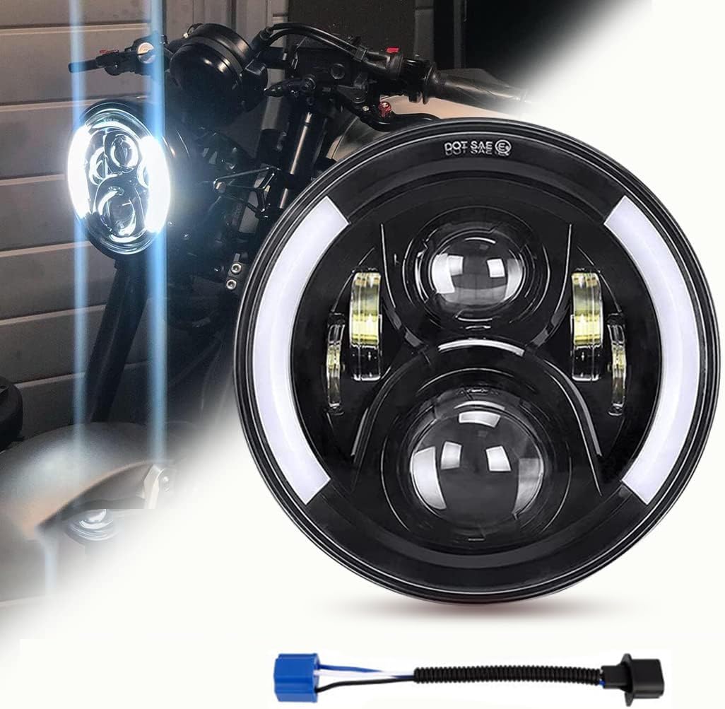 SKTYANTS 7 Inch Led Headlight DRL (Left/Right) Turn Signal Lights for Motorcycle (Black)