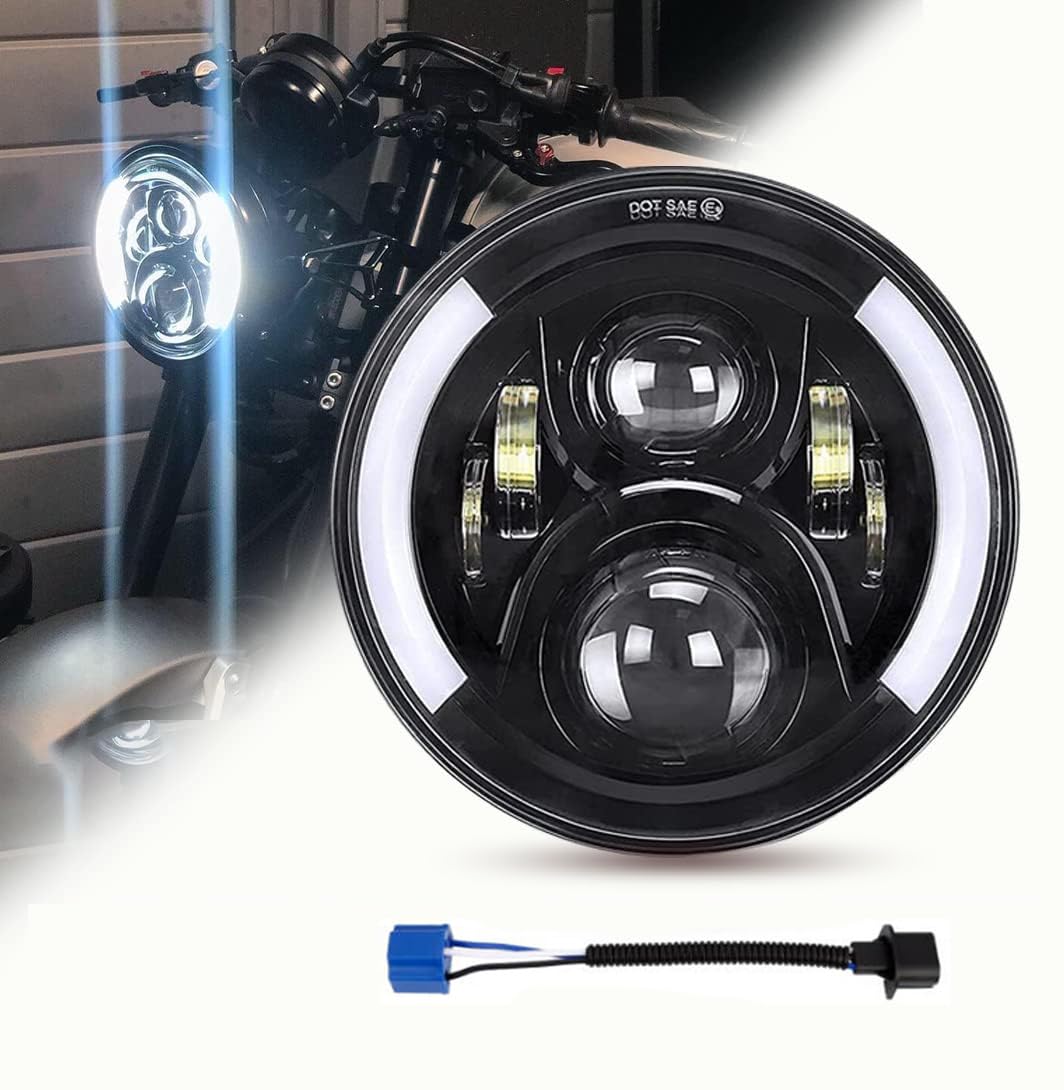 SKTYANTS 7 Inch Led Headlight DRL (Left/Right) Turn Signal Lights for Motorcycle (Black)