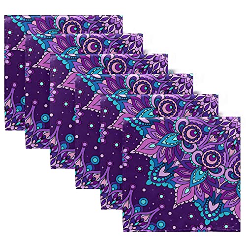 Mnsruu Cloth Napkins Set Of 6, Purple Mandala Polyester Kitchen Dinner Napkins For Holiday Festive New Years Wedding Decor #TOP1