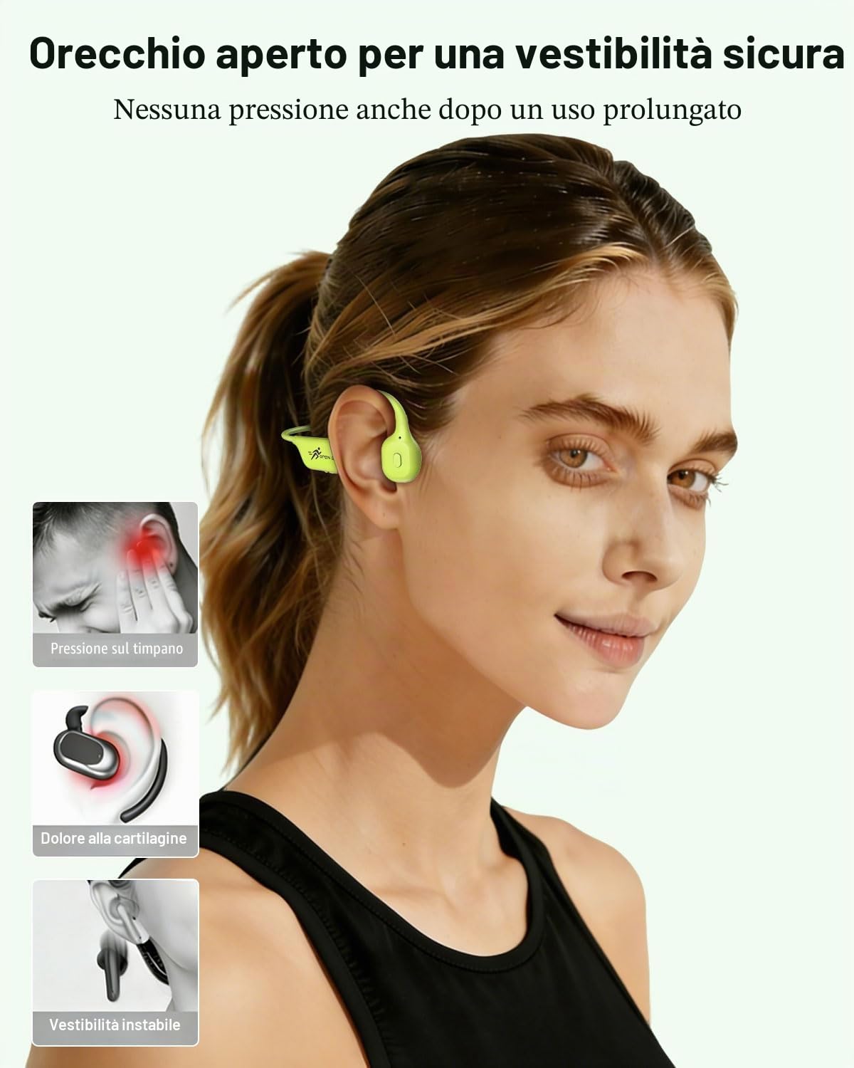 ANSTEN Cuffie Conduzione Ossea, 2025 Auricolari Conduzione Ossea Bluetooth 5.3, Ricarica Rapida USB-C, IPX5 Impermeabile, Cuffie Sportive Open Ear per Running, Sport, Ciclismo e Fitness(Verde)