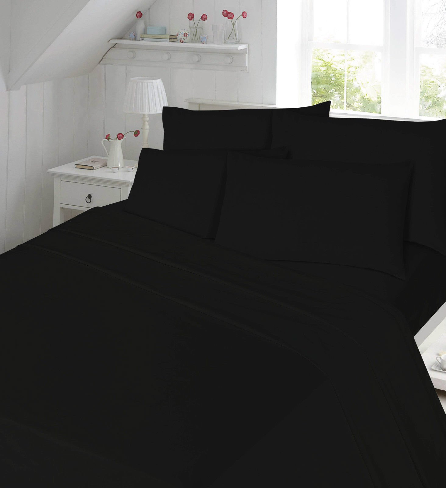 Black Lc Thermal Flannelette 100% Brushed Cotton Flat Sheet Plain Luxury (, King)