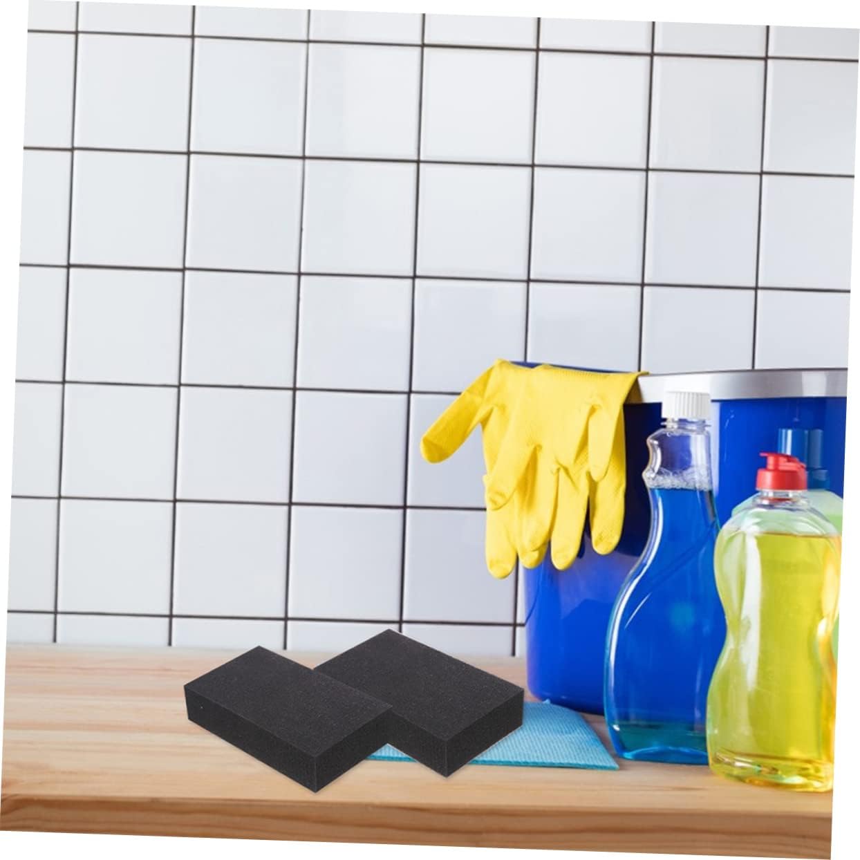 Amosfun 4pcs Black Car Washing Sponge Set Sturdy Cleaning Sponges for Auto Detailing and Car Care Supplies