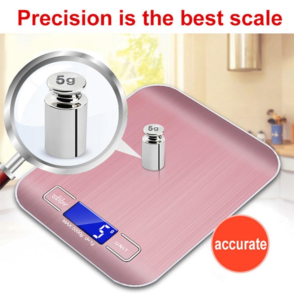 Báscula de Alimentos, báscula Digital de Cocina, Gramos y onzas de Peso for Hornear, cocinar y Preparar Comidas, 6 Unidades con función de Tara, Acero Inoxidable de fácil Limpieza(10kg/1g)
