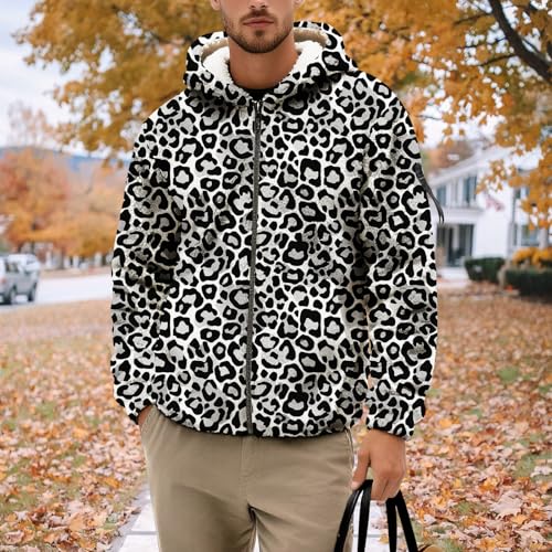 Men's Zip Up Fleece Hoodie Leopard Print Hooded Jacket Fuzzy Sherpa Long Sleeve Fall Winter Trendy Casual Warm Coat3