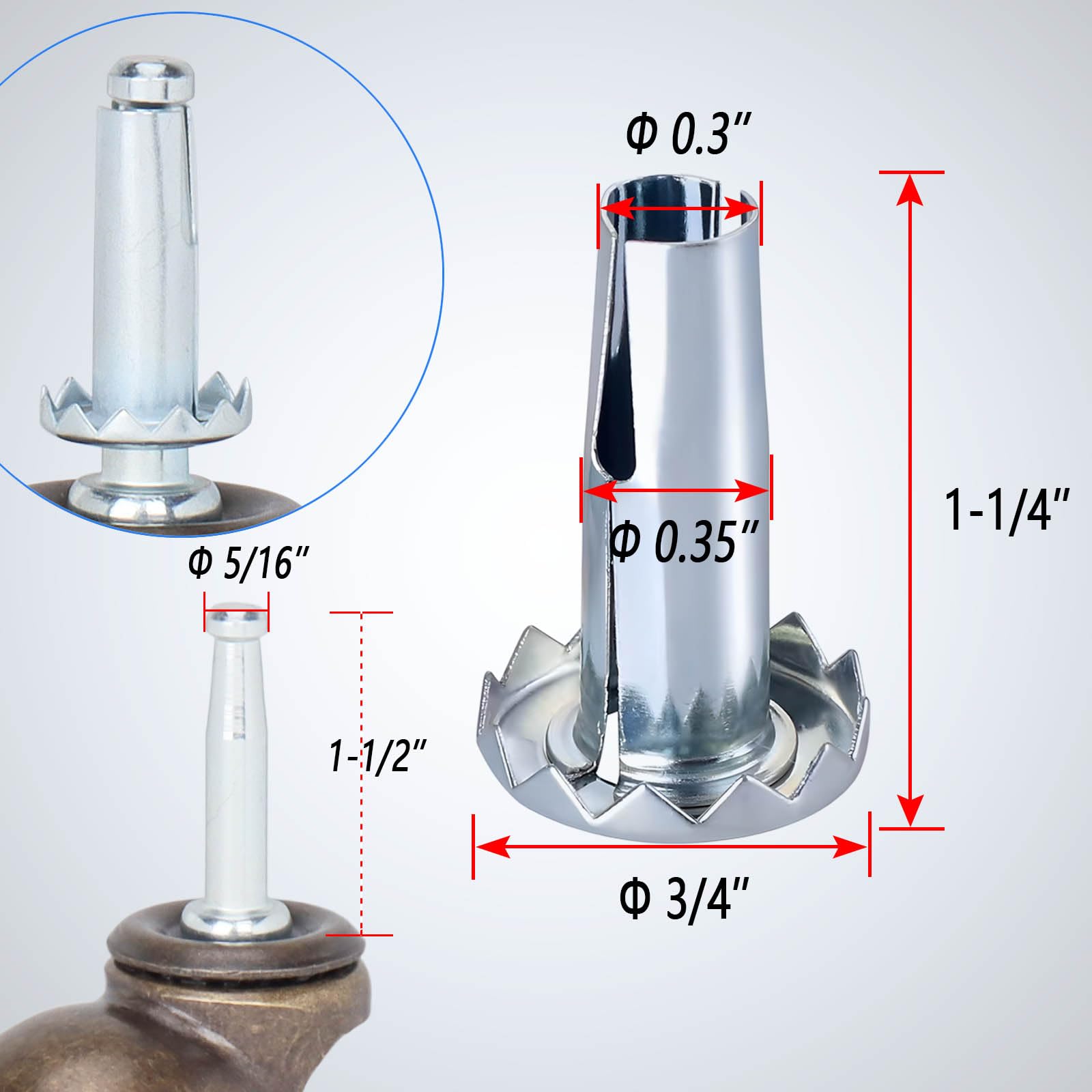 Caster Socket Snapklik.com : 20 PCS Caster Sockets Sleeve, Metal Caster Stem Inserts ...