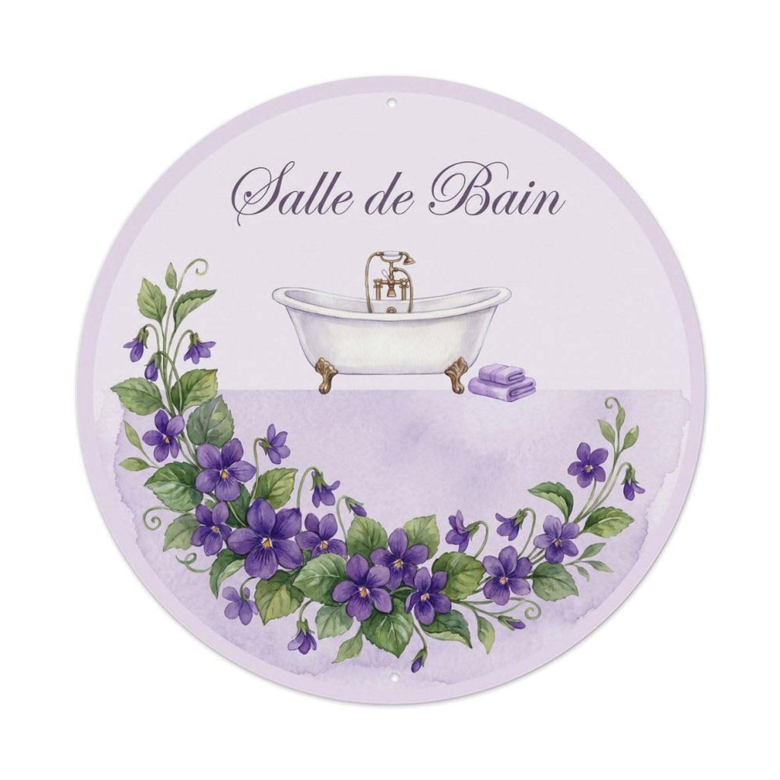 Yrnq Vintage Style Salle Violet Cottage Bathroom Wall Vintage Metal Tin Sign Plaque Wall Decor For Cafe, Club, Garden Round Metal Poster 8X8inch