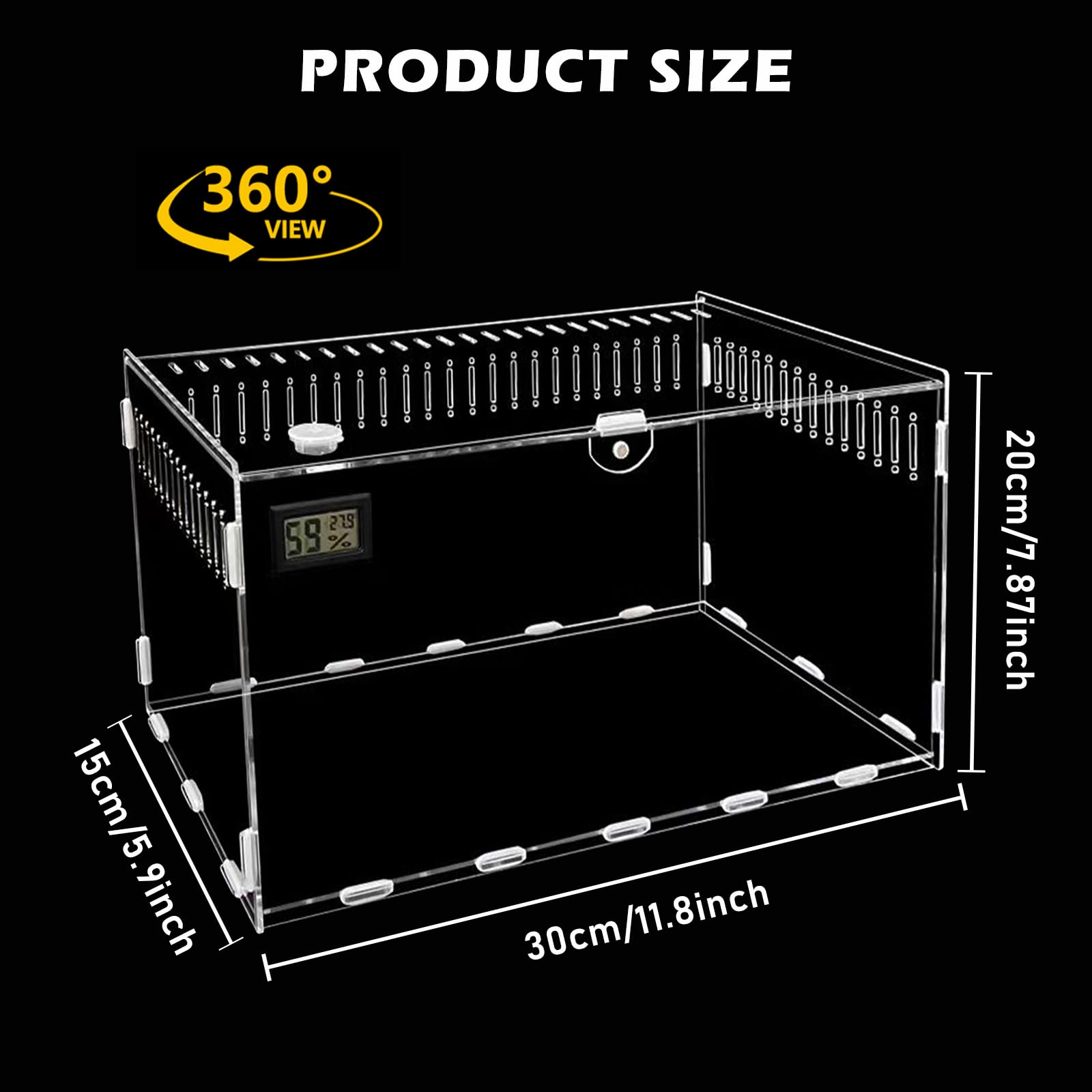 Reptilien Terrarium Box, Schnecken Terrarium, 30 * 20 * 15 Reptilien Futterbox, Reptil Fütterungsbox Transportbox Behälter, Acryl Box Aufzuchtbox Mit Hygrometer